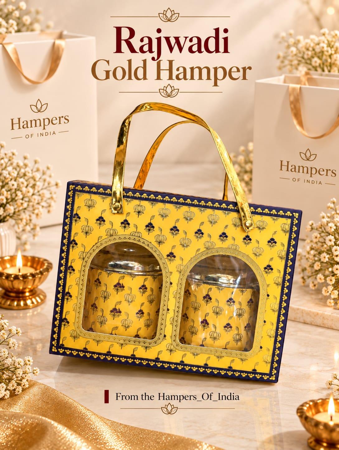Rajwadi Gold print bag with twin jars of premium dry fruits